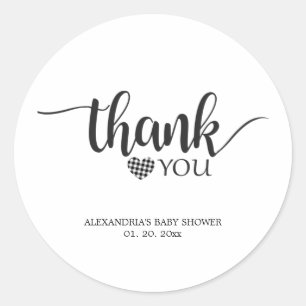 Einfache schwarze und weiße Danke Baby Shower Runder Aufkleber