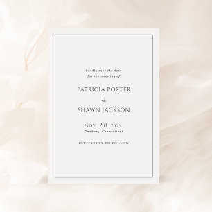 Einfache schwarze und weiße elegante Hochzeit Save The Date