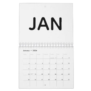 Einfache schwarze und weiße fette Typografie Kalender