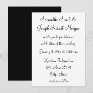 Einfache schwarze und weiße Hochzeit Einladung