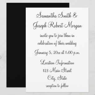 Einfache schwarze und weiße Hochzeit Einladung