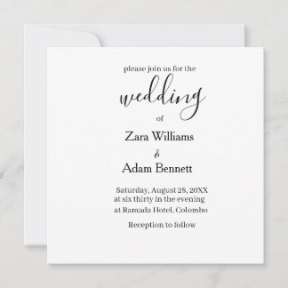 Einfache schwarze und weiße Hochzeitseinladung Einladung