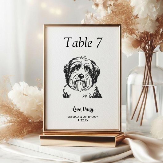 Einfache schwarze und weiße Hundehochzeit  Tischnummer
