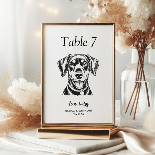Einfache schwarze und weiße Hundehochzeit Tischnummer