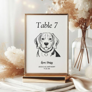 Einfache schwarze und weiße Hundehochzeit  Tischnummer