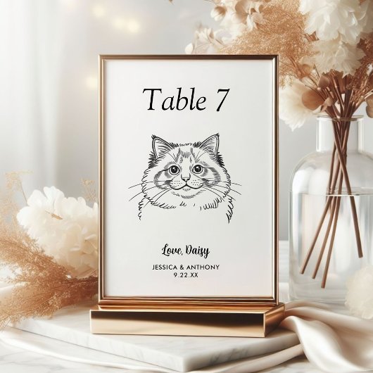 Einfache schwarze und weiße Katzenhochzeit  Tischnummer