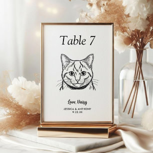 Einfache schwarze und weiße Katzenhochzeit  Tischnummer