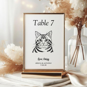 Einfache schwarze und weiße Katzenhochzeit  Tischnummer