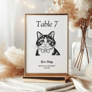 Einfache schwarze und weiße Katzenhochzeit  Tischnummer
