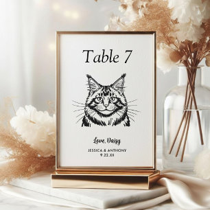 Einfache schwarze und weiße Katzenhochzeit  Tischnummer