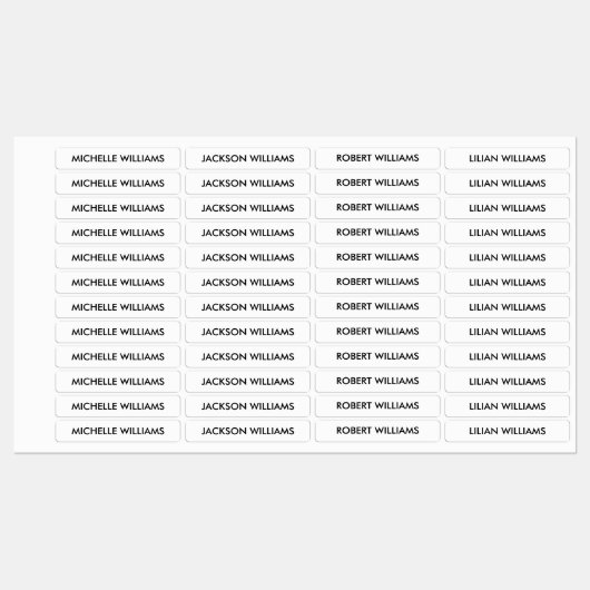 Einfache schwarze und weiße Kinder Name Etiketten (Blatt)