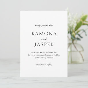 Einfache schwarze und weiße moderne Hochzeit Save The Date