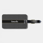 Einfache schwarze und weiße Polka-Punkte Name-Skri Gepäckanhänger (Rückseite horizontal)