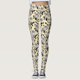 Einfache schwarze und weiße Rosen in einem grafisc Leggings