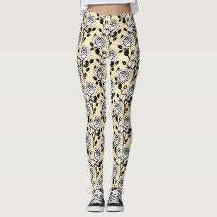 Einfache schwarze und weiße Rosen in einem grafisc Leggings