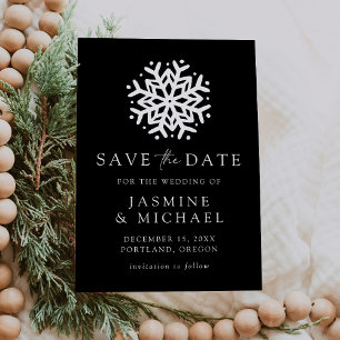 Einfache schwarze und weiße Schneeflocke Save The Date