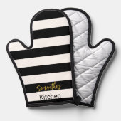 Einfache schwarze und weiße Streifen - Goldene Skr Ofenhandschuh (Vorderseite/Rückseite)