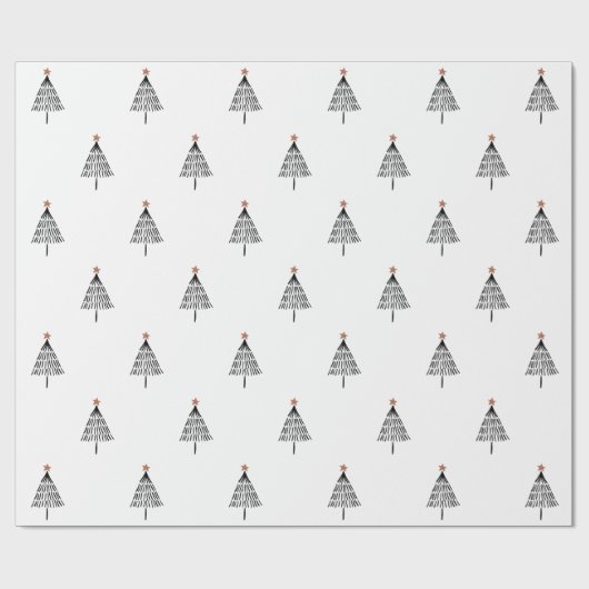 Einfache schwarze und weiße Weihnachtsbaum Gold St Geschenkpapier (Flach)