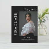 Einfache Schwarze Uni Foto Abschluss Einladung (Stehend Vorderseite)