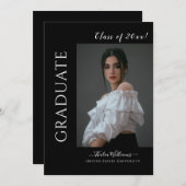 Einfache Schwarze Uni Foto Abschluss Einladung (Vorne/Hinten)