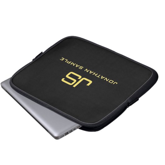 Einfache schwarze Vorlage für Text in Gold-Look Laptopschutzhülle (Vorne Knopf)