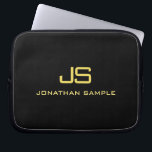 Einfache schwarze Vorlage für Text in Gold-Look Laptopschutzhülle<br><div class="desc">Benutzerdefinierte Monogram Initial Black Imitats Gold Text Moderne Vorlage 10 Zoll Laptop Sleeve.</div>