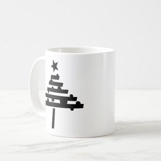 Einfache schwarze Weihnachtsbaum mit einem Stern Kaffeetasse (Vorderseite Links)