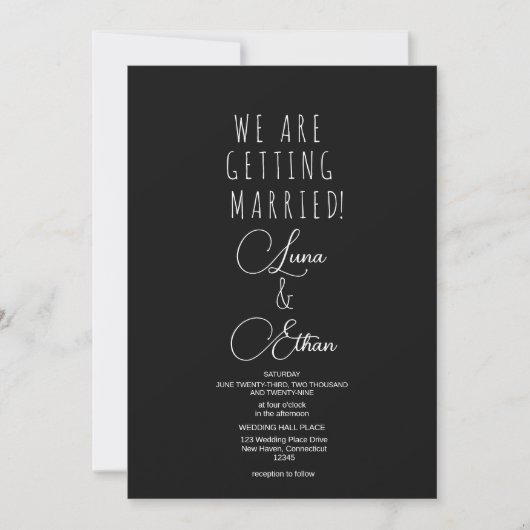 Einfache schwarze weiße elegante Typografie Hochze Einladung (Vorderseite)