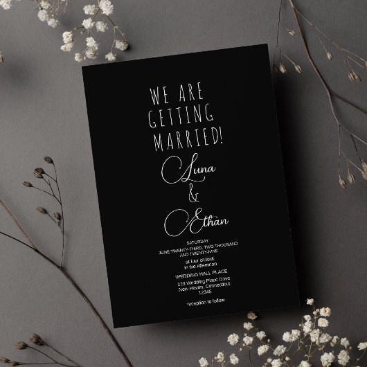 Einfache schwarze weiße elegante Typografie Hochze Einladung