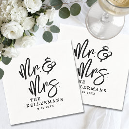 Einfache Schwarze Weiße Schrift Hochzeit Serviette