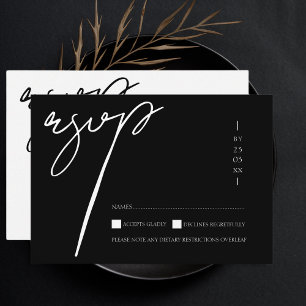 Einfache Schwarze Weiße Skript-Typografie-Hochzeit RSVP Karte