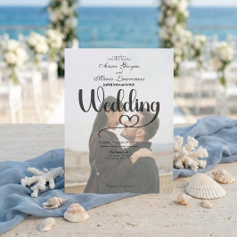 Einfache schwarze weiße Überlagerungsfoto-Hochzeit Einladung