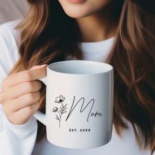 Einfache Schwarze Wildblume Personalisierte Mama Kaffeetasse