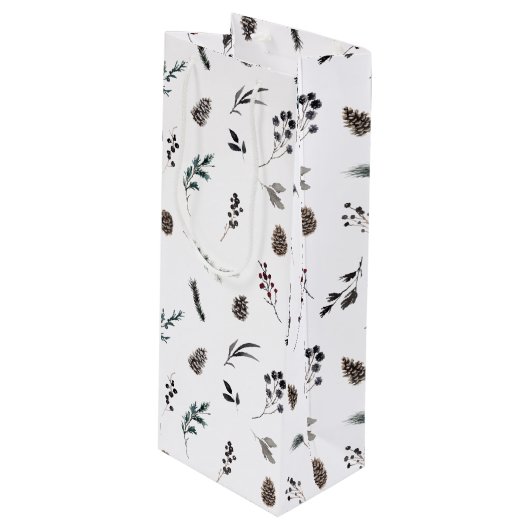 Einfache Schwarze Winter Pineca Geschenktüte Für Weinflaschen (Vorderseite Schrägansicht)