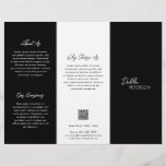 Einfache schwarze zeitgemäße QR-Code Modernst Flyer<br><div class="desc">Moderner und beruflicher Schwarz-Trifold-Broschüre-Flyer mit einem einfachen und minimalen Design mit Ihrem Namen in einem eleganten Drehbuch und zeitgenössischen Sans Serif Schriftart. Die Vorlage enthält mehrere geteilte Bereiche für Ihre Dienste in einem minimalistischen Layout. Der Rücken hat Ihre Kontaktdaten und optionalen QR-Code. Wenn Sie es vorziehen, kann der QR-Code im...</div>