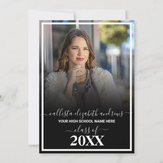 Einfache Schwarzweiß-Abschluss-FotoCollage Ankündigung (Rückseite)