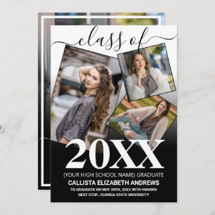 Einfache Schwarzweiß-Abschluss-FotoCollage Ankündigung