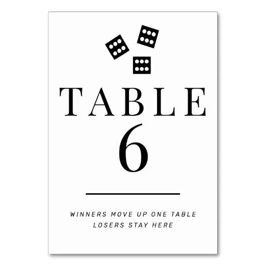 Einfache Schwarzweiß-Bunco-Tischnummer 6 Tischnummer (Rückseite)