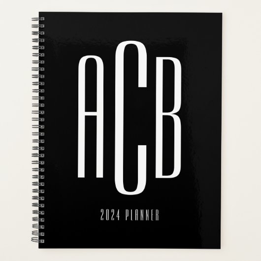 Einfache Schwarzweiß-Dreibuchstaben Planer (Vorderseite)