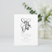Einfache Schwarzweiß-Kalligraphie Save the Date Postkarte (Stehend Vorderseite)