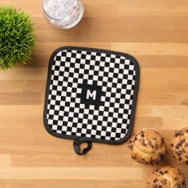 Einfache Schwarzweiß-Karton-Monogramm Topflappen