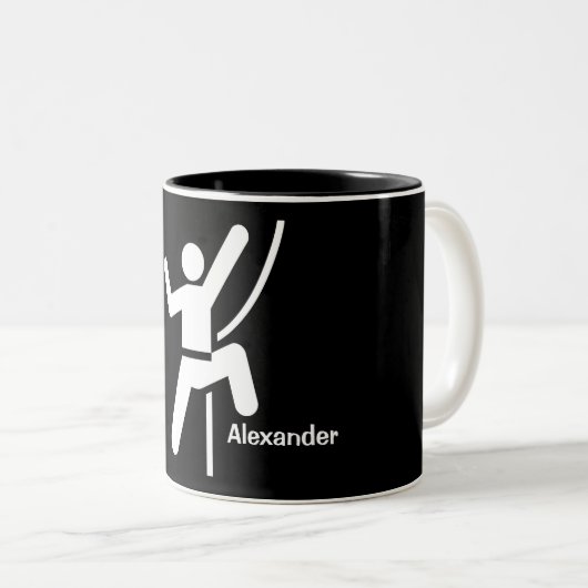 Einfache Schwarzweiss-Klettern-Ikone Zweifarbige Tasse (VorderseiteRechts)