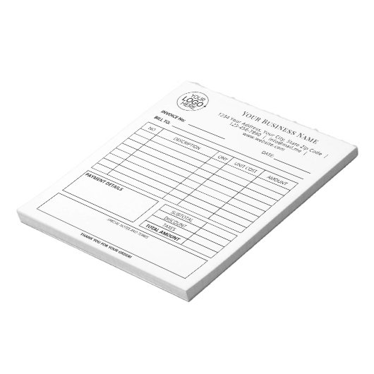 Einfache Schwarzweiß-Logo-Rechnung hinzufügen Notizblock (Rotiert)