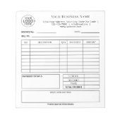 Einfache Schwarzweiß-Logo-Rechnung hinzufügen Notizblock (Vorderseite)