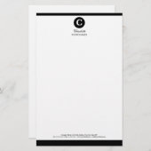 Einfache Schwarzweiß-Monogramm Briefpapier (Vorne/Hinten)