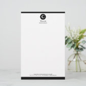 Einfache Schwarzweiß-Monogramm Briefpapier (Stehend Vorderseite)