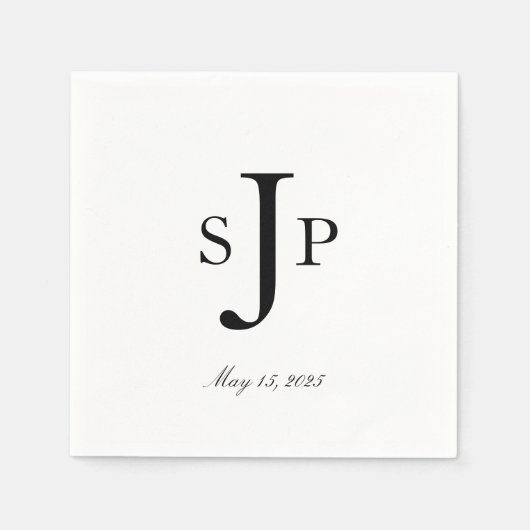 Einfache Schwarzweiß-Monogramm Serviette (Vorderseite)