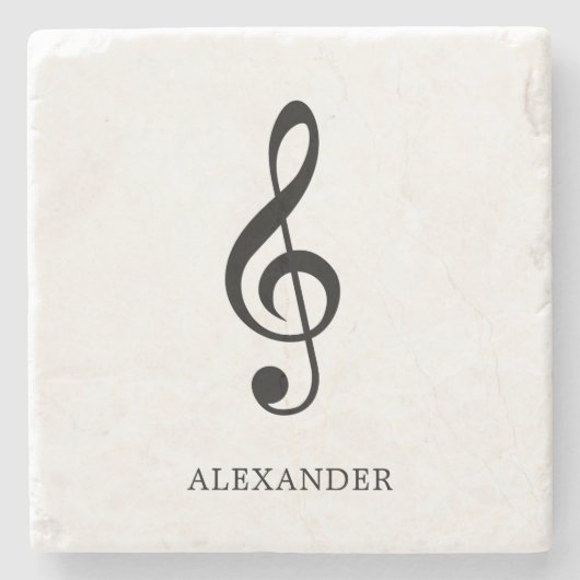 Einfache Schwarzweiß-Musiknote Treble Clef Steinuntersetzer (Vorderseite)