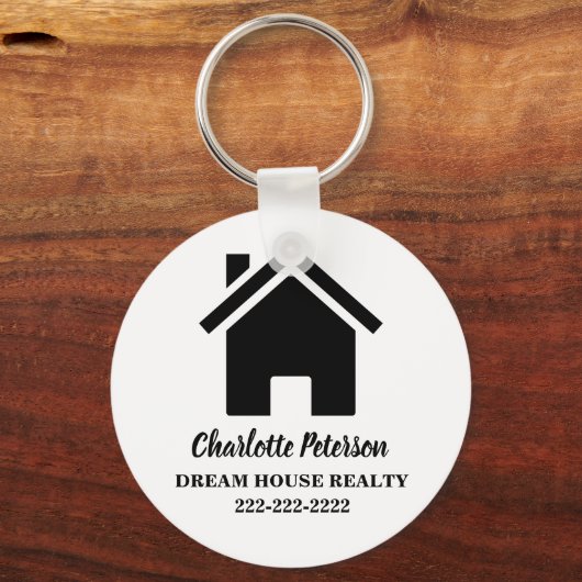 Einfache Schwarzweiß-Real-Anwesen-Agent Schlüsselanhänger (Vorderseite)