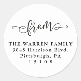 Einfache Schwarzweiß-Rücksendeadresse Runder Aufkleber